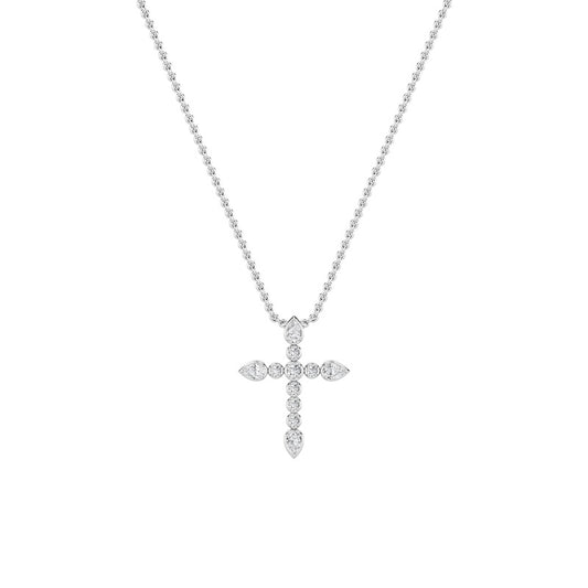 1.5CTW Pear Shaped Lab Grown Diamond (F/VS) Cross Pendant in 14K Gold