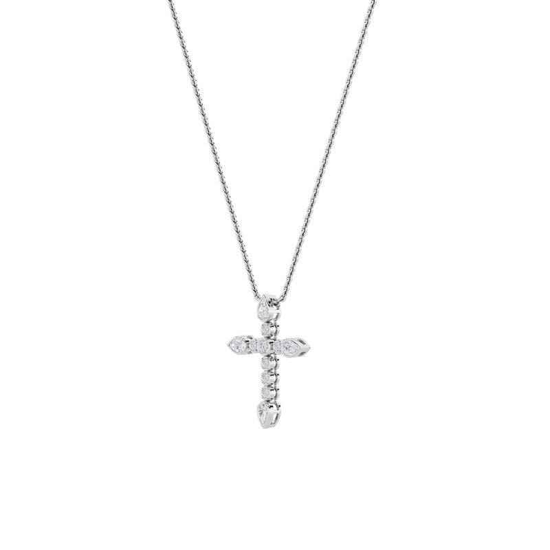 1.5CTW Pear Shaped Lab Grown Diamond (F/VS) Cross Pendant in 14K Gold