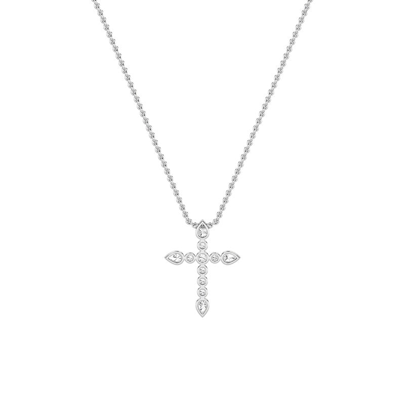 1.5CTW Pear Shaped Lab Grown Diamond (F/VS) Cross Pendant in 14K Gold