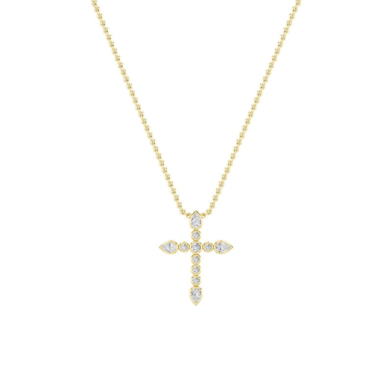 1.5CTW Pear Shaped Lab Grown Diamond (F/VS) Cross Pendant in 14K Gold