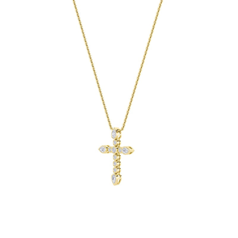 1.5CTW Pear Shaped Lab Grown Diamond (F/VS) Cross Pendant in 14K Gold