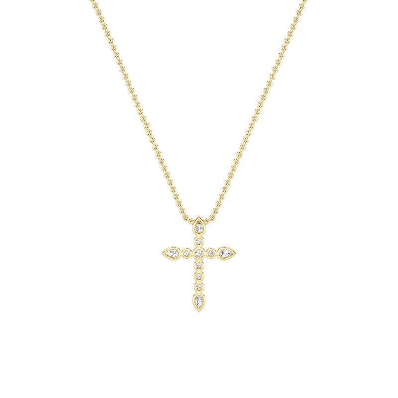 1.5CTW Pear Shaped Lab Grown Diamond (F/VS) Cross Pendant in 14K Gold
