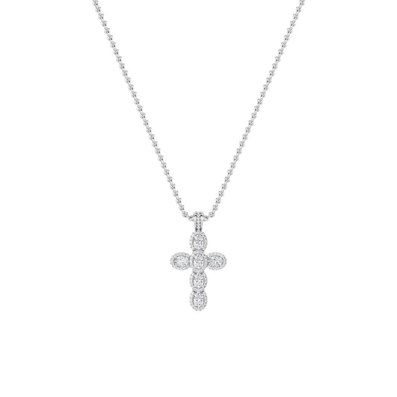 3CTW Oval Shaped Lab Grown Diamond (F/VS) Cross Pendant in 14K Gold