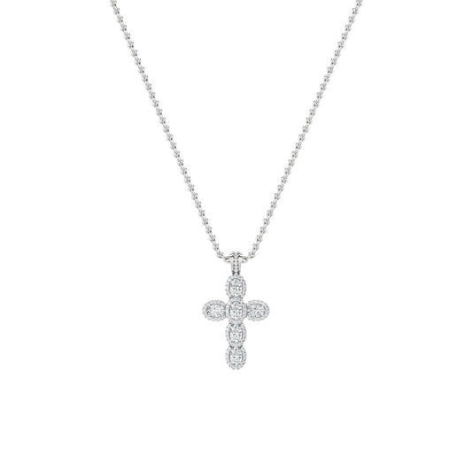 3CTW Oval Shaped Lab Grown Diamond (F/VS) Cross Pendant in 14K Gold