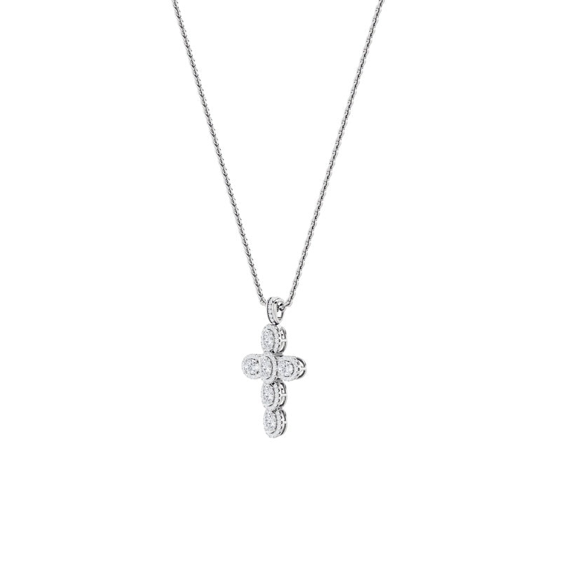 3CTW Oval Shaped Lab Grown Diamond (F/VS) Cross Pendant in 14K Gold