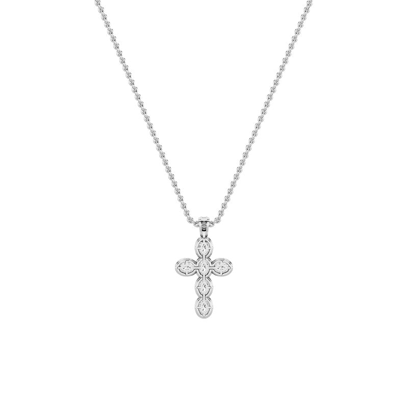 3CTW Oval Shaped Lab Grown Diamond (F/VS) Cross Pendant in 14K Gold