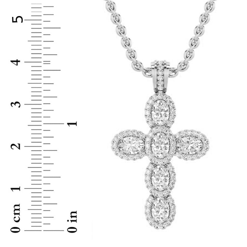 3CTW Oval Shaped Lab Grown Diamond (F/VS) Cross Pendant in 14K Gold