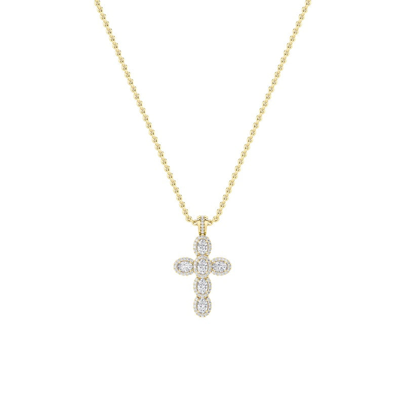 3CTW Oval Shaped Lab Grown Diamond (F/VS) Cross Pendant in 14K Gold