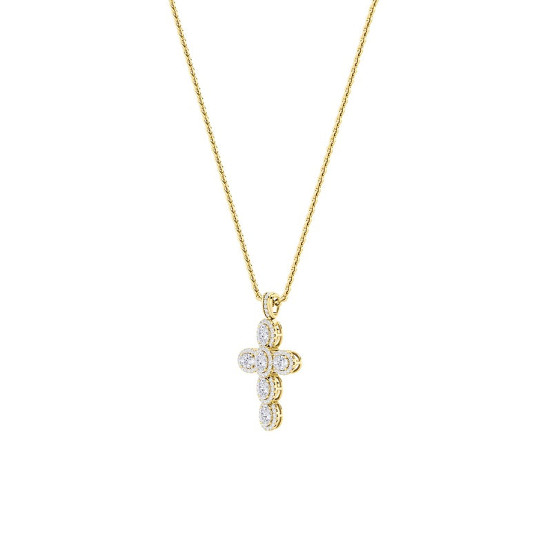 3CTW Oval Shaped Lab Grown Diamond (F/VS) Cross Pendant in 14K Gold