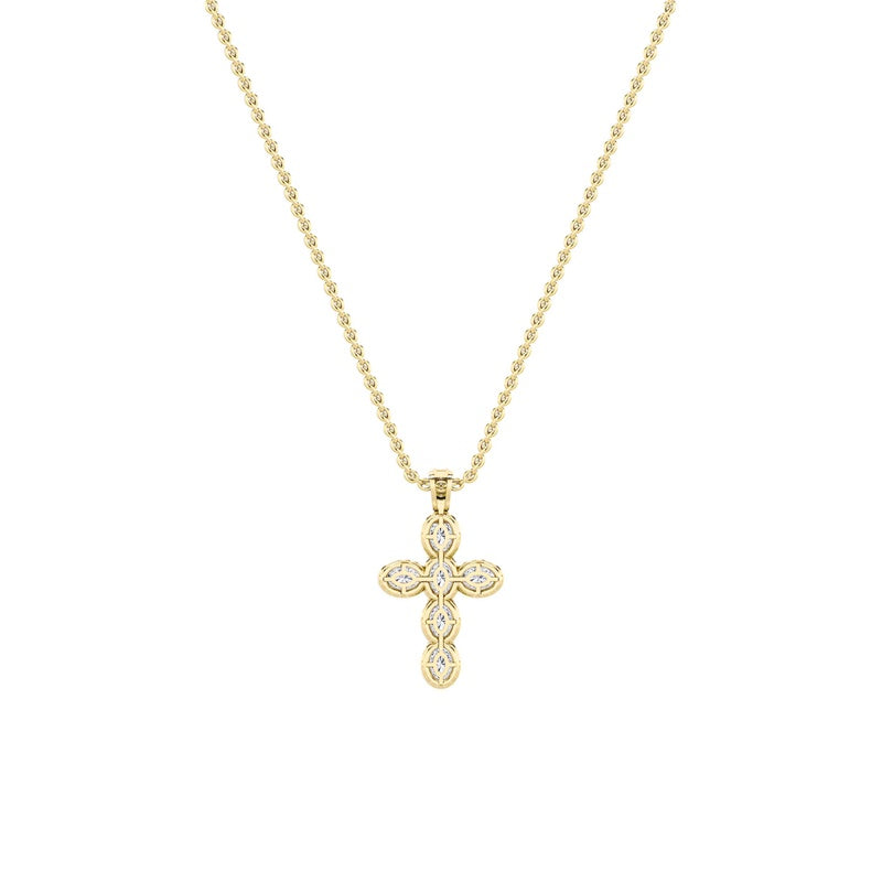 3CTW Oval Shaped Lab Grown Diamond (F/VS) Cross Pendant in 14K Gold
