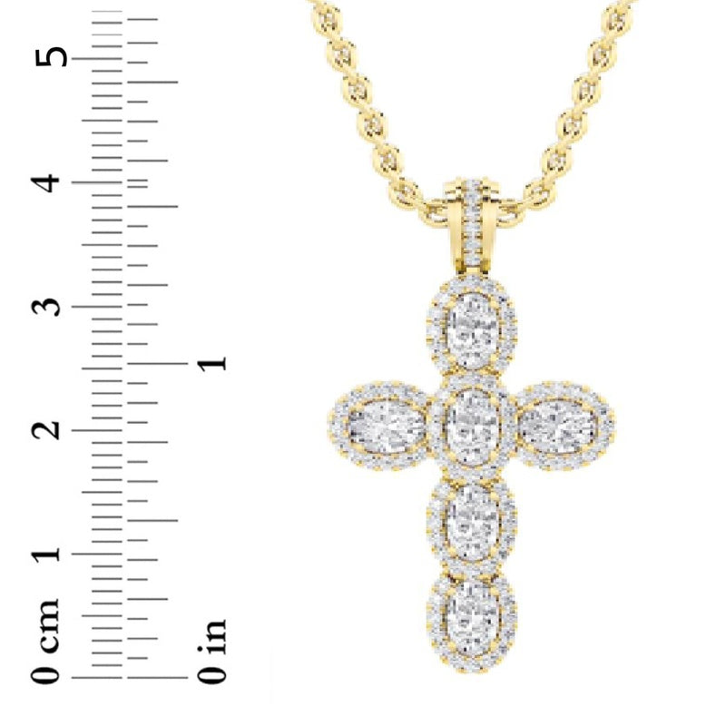 3CTW Oval Shaped Lab Grown Diamond (F/VS) Cross Pendant in 14K Gold