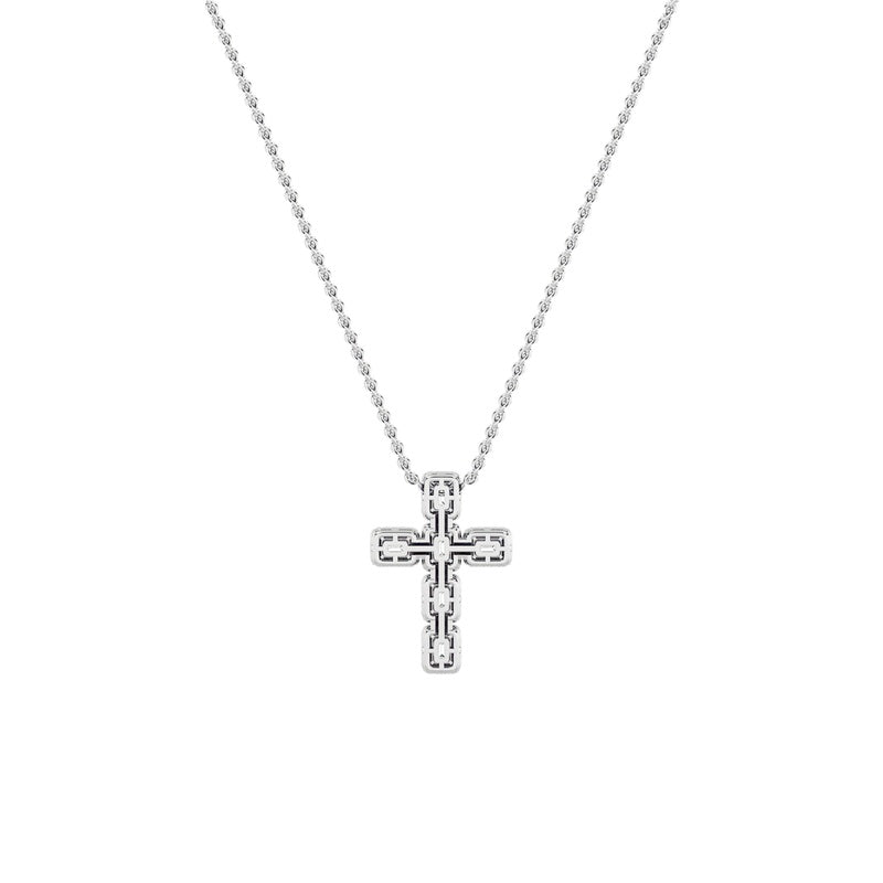 3CTW Emerald Shaped Lab Grown Diamond (F/VS) Cross Pendant in 14K Gold