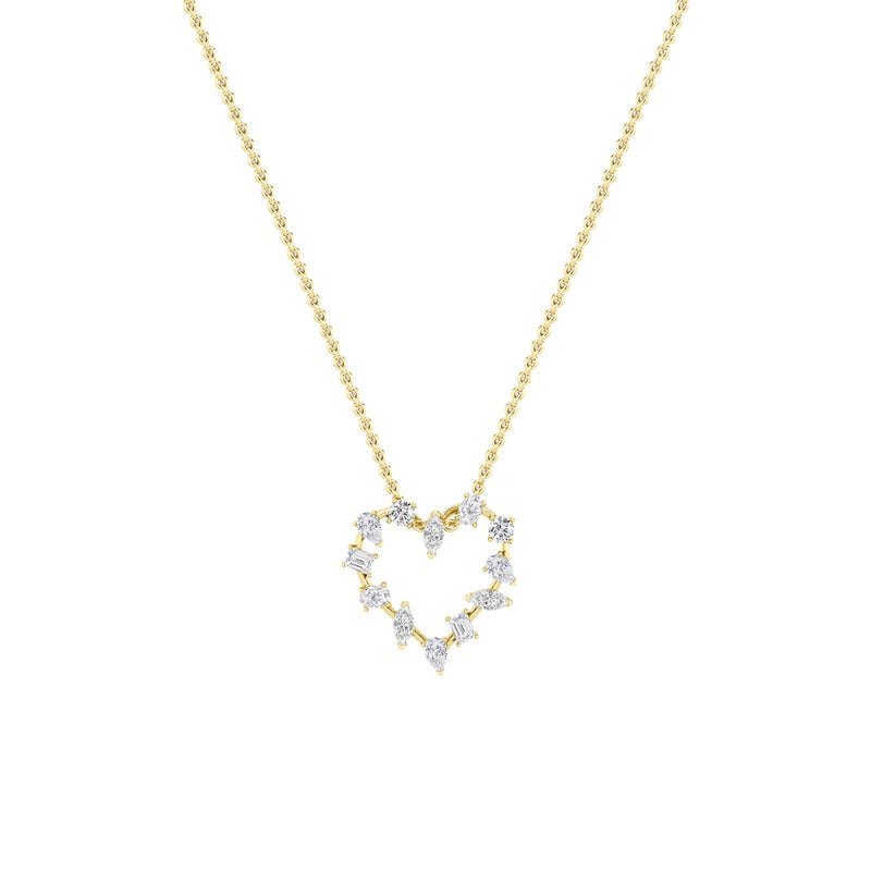 2.5CTW Emerald Shaped Lab Grown Diamond (F/VS) Heart Shaped Pendant in 14K Gold