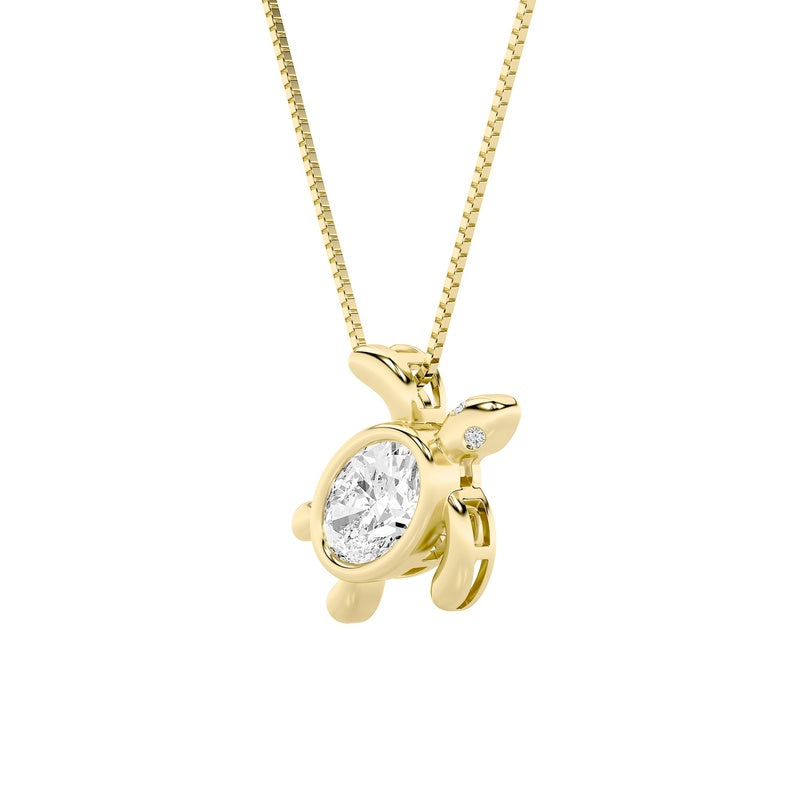 1.5CTW Oval Shaped Lab Grown Diamond (F/VS) Bezel Set Turtle Pendant in 14K Gold