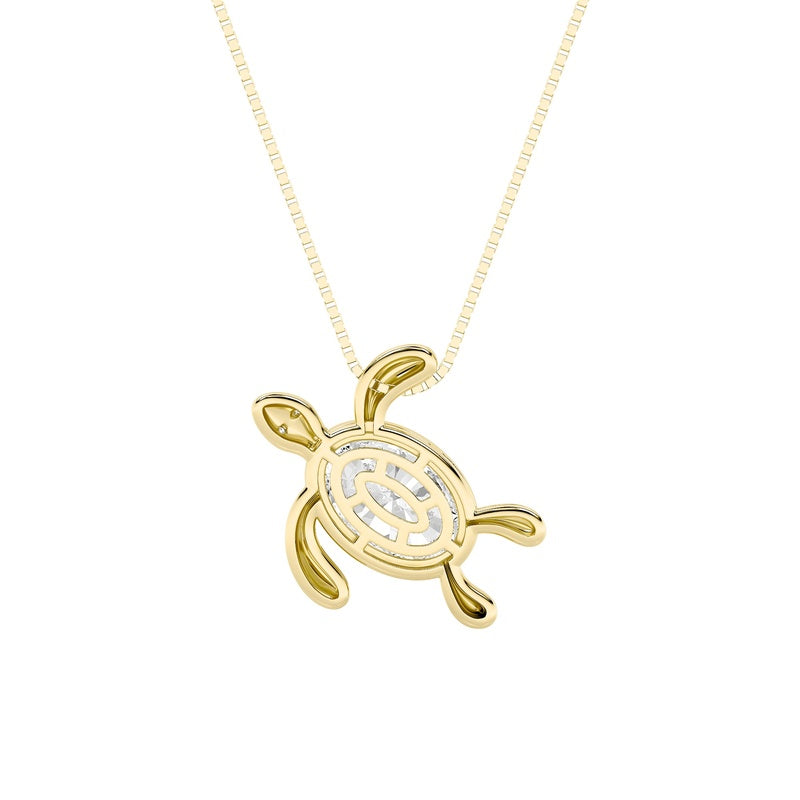 1.5CTW Oval Shaped Lab Grown Diamond (F/VS) Bezel Set Turtle Pendant in 14K Gold