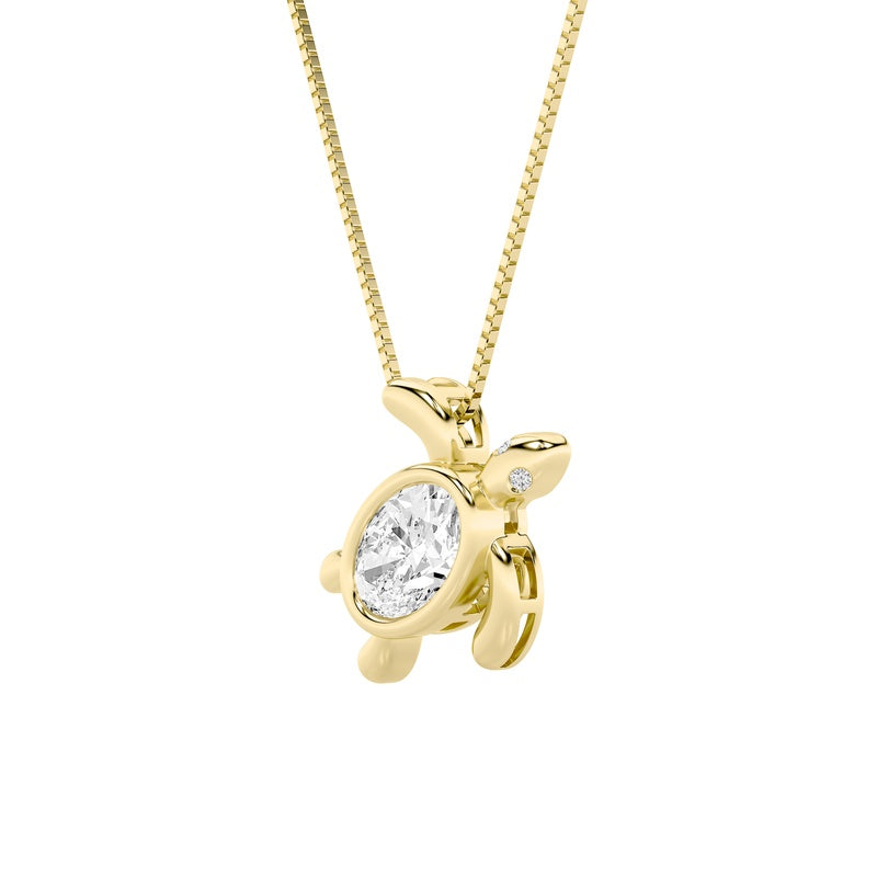 1.5CTW Oval Shaped Lab Grown Diamond (F/VS) Bezel Set Turtle Pendant in 14K Gold