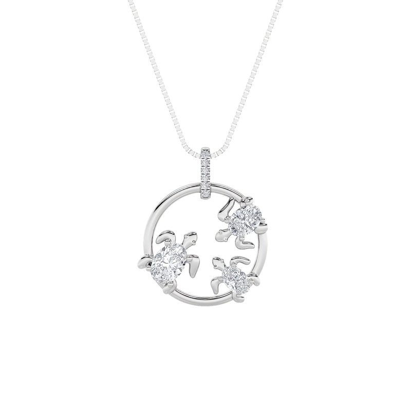 2CTW Oval Shaped Lab Grown Diamond (F/VS) Baby Turtle Pendant in 14K Gold