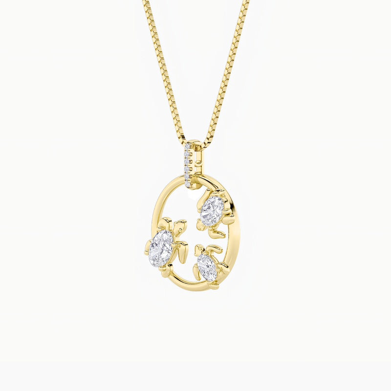2CTW Oval Shaped Lab Grown Diamond (F/VS) Baby Turtle Pendant in 14K Gold