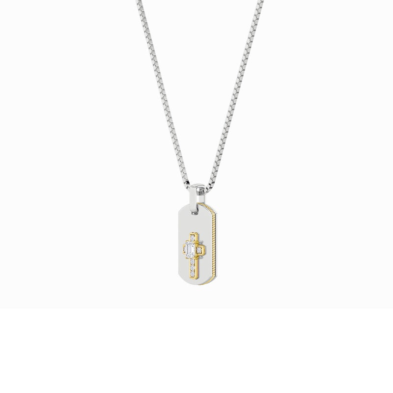 1CTW Emerald Shaped Lab Grown Diamond (F/VS) Dog Tag Pendant in 14K Gold