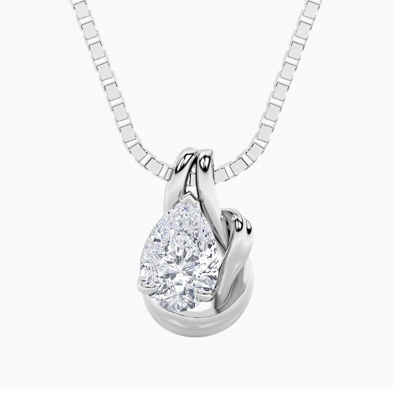 2CTW Pear Shaped Lab Grown Diamond (F/VS) Knot Pendant in 14K Gold