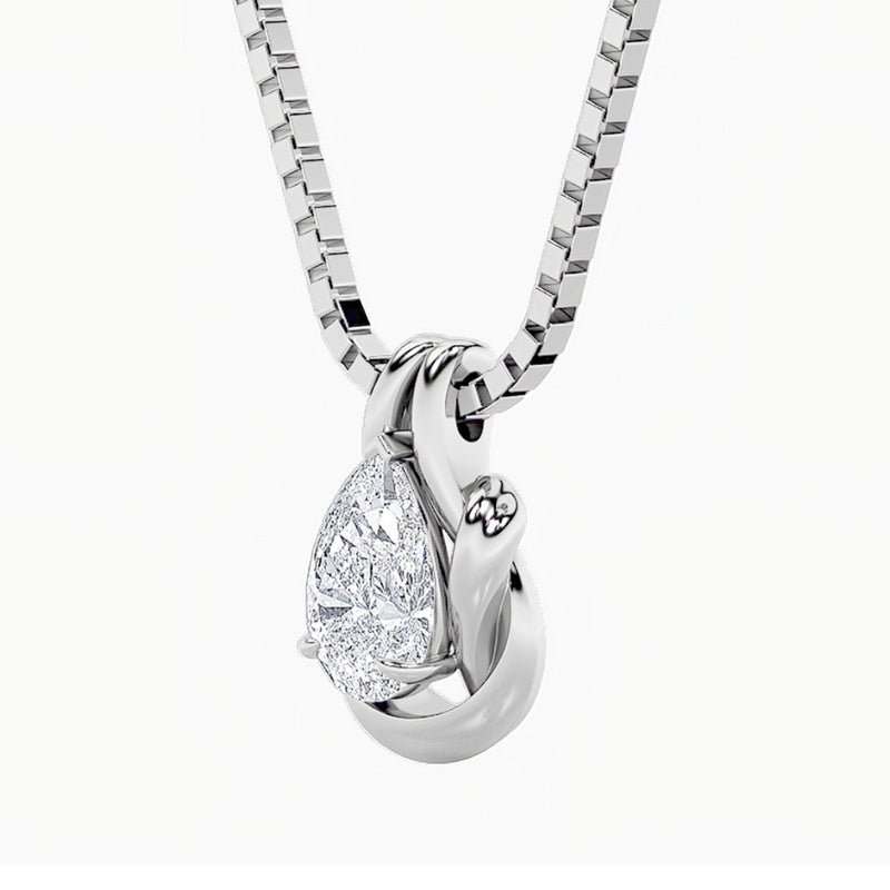 2CTW Pear Shaped Lab Grown Diamond (F/VS) Knot Pendant in 14K Gold