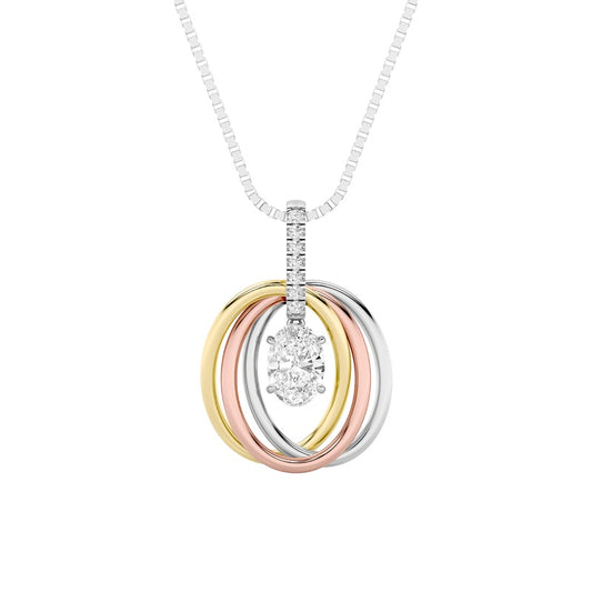 1.5CTW Oval Shaped Lab Grown Diamond (F/VS) Three Tone Solitaire Accented Pendant in 14K Gold