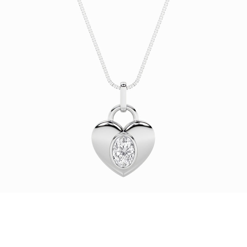1CTW Oval Shaped Lab Grown Diamond (F/VS) Heart Pendant in 14K  White Gold