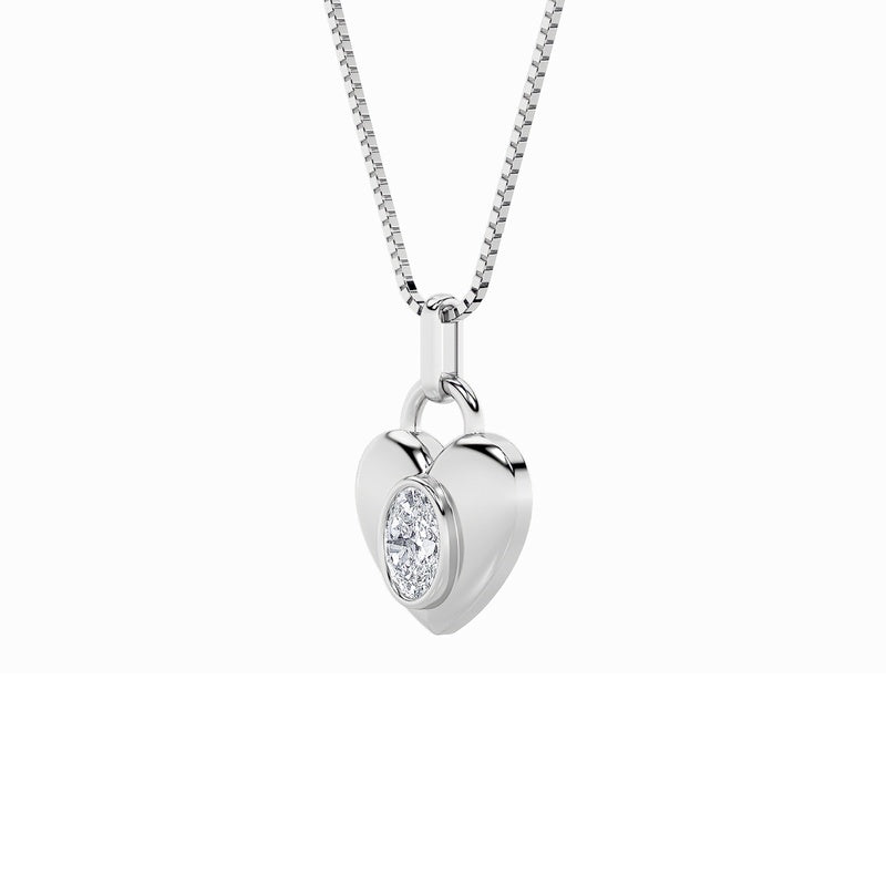 1CTW Oval Shaped Lab Grown Diamond (F/VS) Heart Pendant in 14K  White Gold