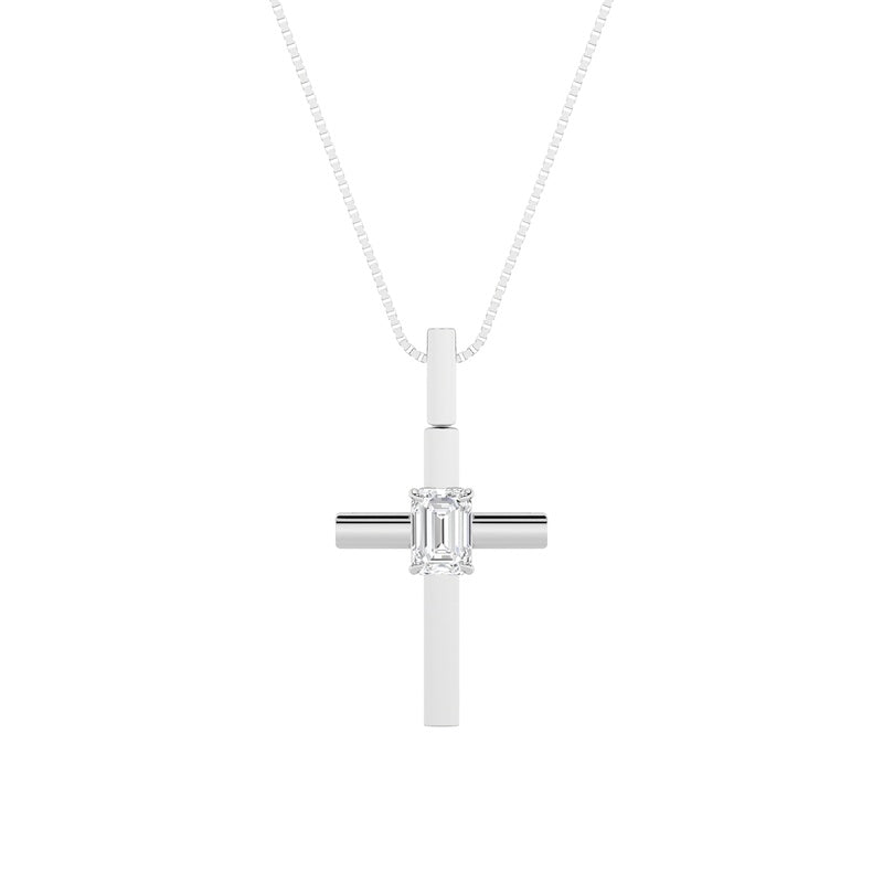 0.5CTW Emerald Shaped Lab Grown Diamond (F/VS) Cross Pendant in 14K Gold