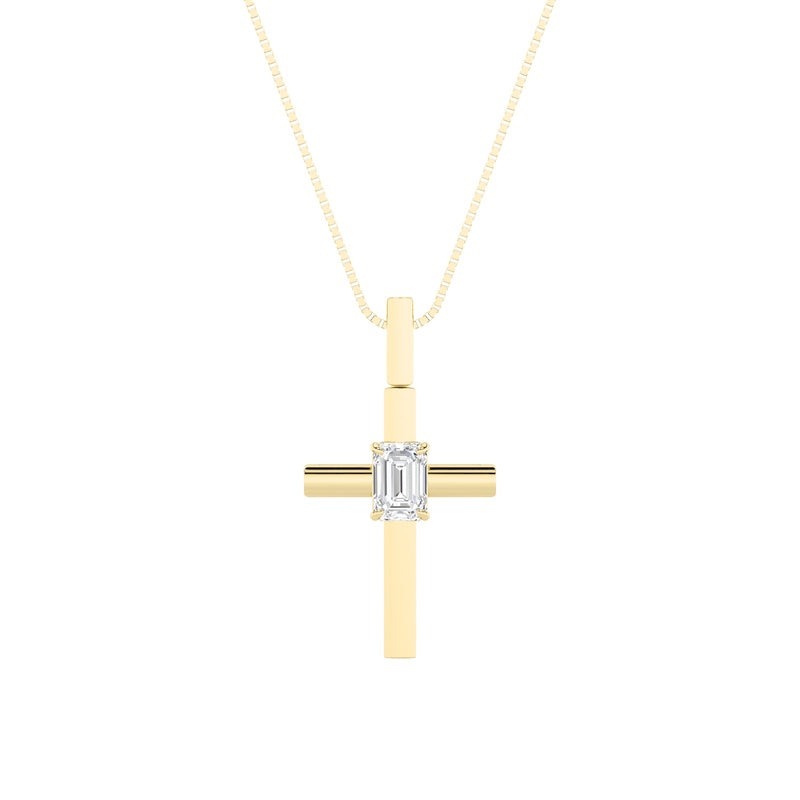 0.5CTW Emerald Shaped Lab Grown Diamond (F/VS) Cross Pendant in 14K Gold