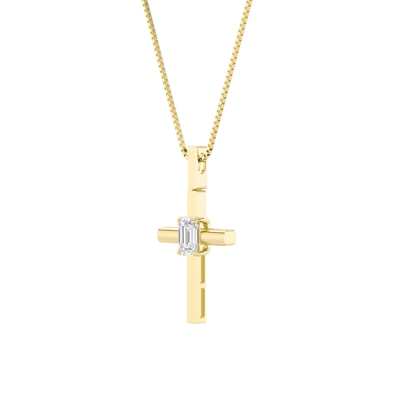0.5CTW Emerald Shaped Lab Grown Diamond (F/VS) Cross Pendant in 14K Gold
