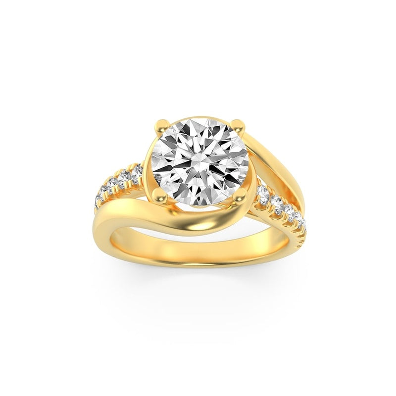 2CTW Round Shaped Lab Grown Diamond (G/VS) Swirl Shank Accented Engagement Ring in 14K Gold