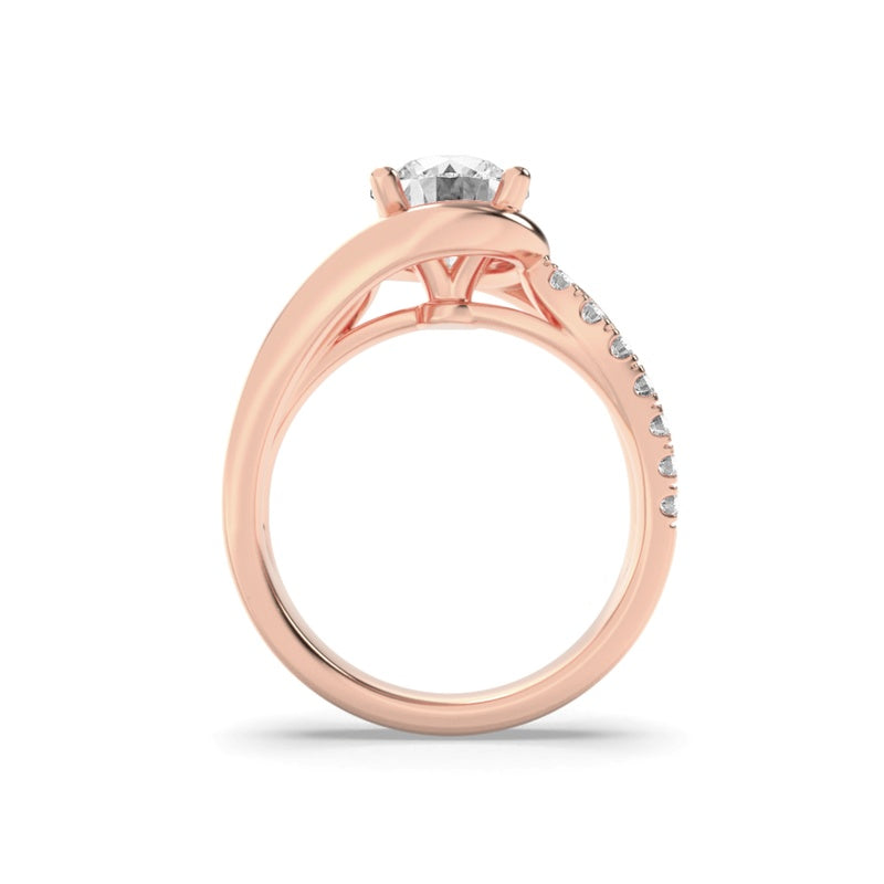 2CTW Round Shaped Lab Grown Diamond (G/VS) Swirl Shank Accented Engagement Ring in 14K Gold