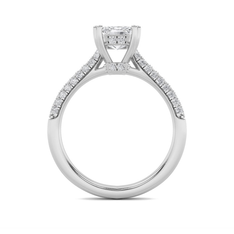 3CTW Emerald Shaped Lab Grown Diamond (F/VS) Triple Row Accented Engagement Ring in 14K Gold