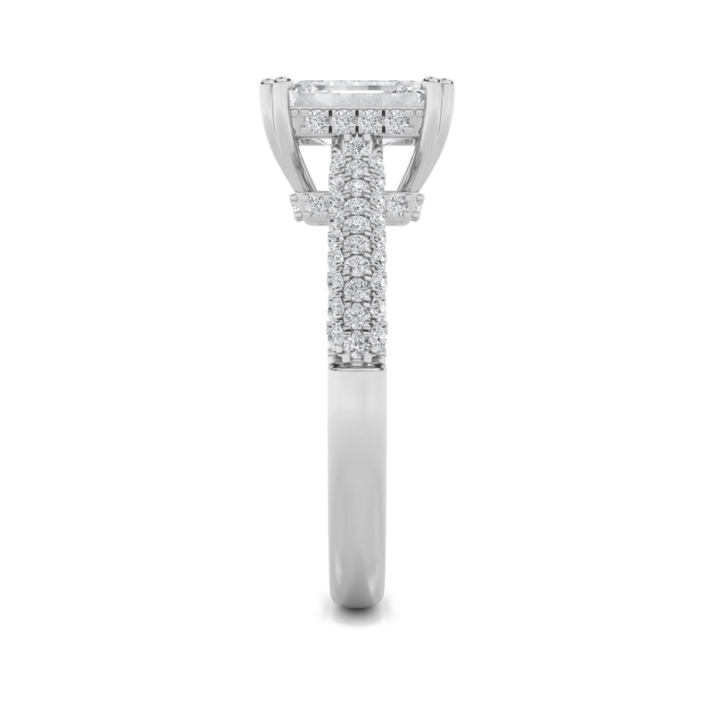 3CTW Emerald Shaped Lab Grown Diamond (F/VS) Triple Row Accented Engagement Ring in 14K Gold