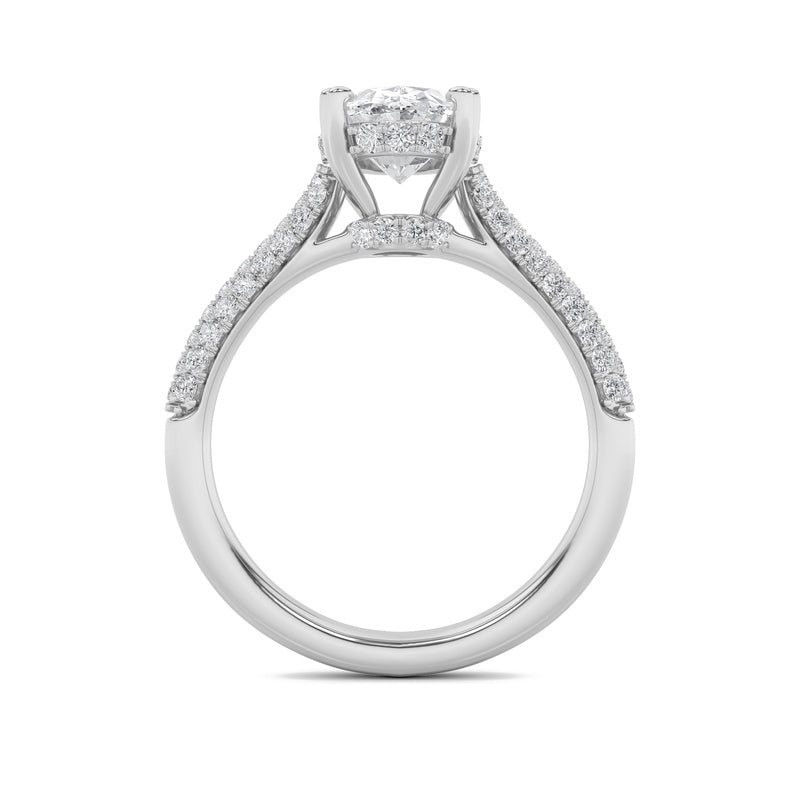 3CTW Oval Shaped Lab Grown Diamond (F/VS) Triple Row Accented Engagement Ring in 14K Gold