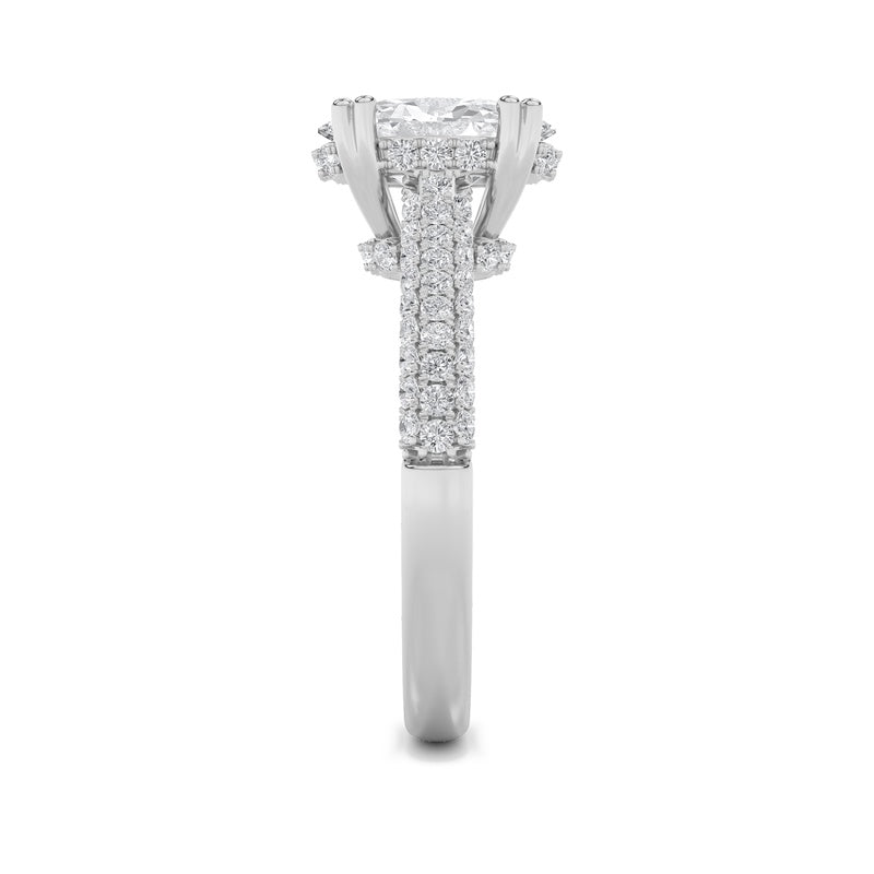 3CTW Oval Shaped Lab Grown Diamond (F/VS) Triple Row Accented Engagement Ring in 14K Gold