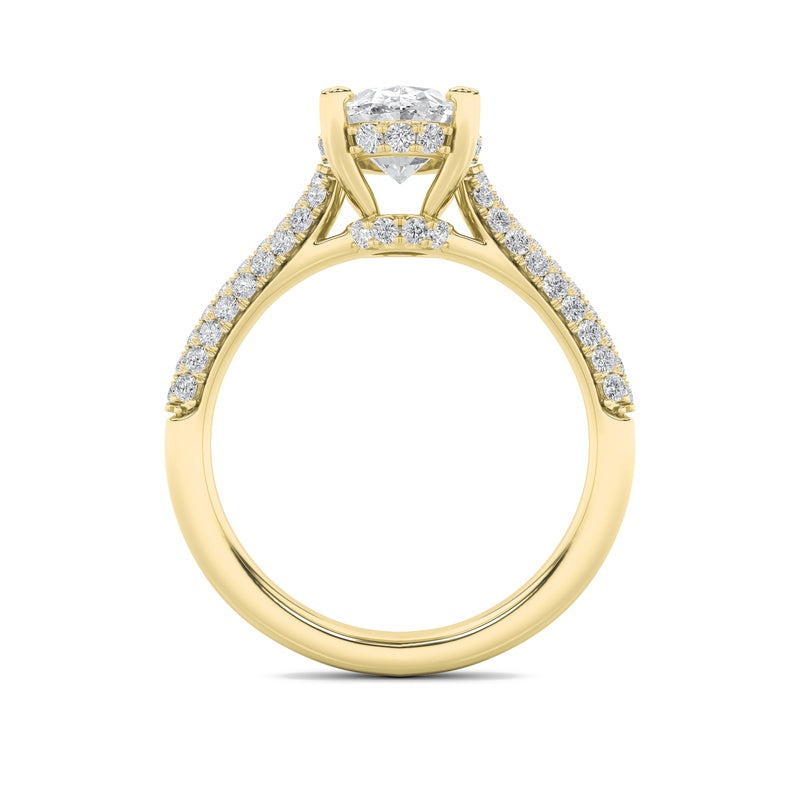 3CTW Oval Shaped Lab Grown Diamond (F/VS) Triple Row Accented Engagement Ring in 14K Gold