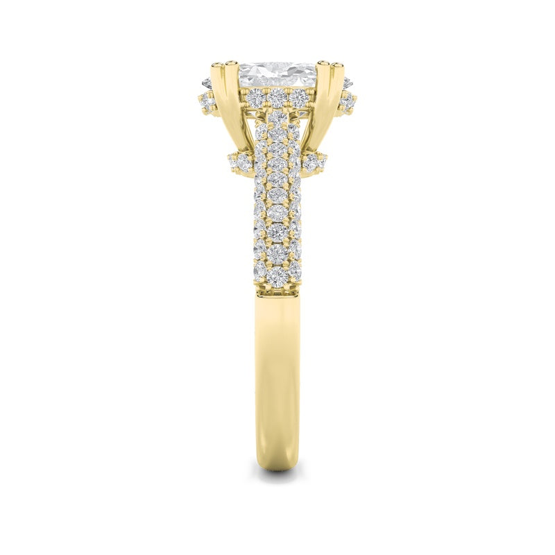 3CTW Oval Shaped Lab Grown Diamond (F/VS) Triple Row Accented Engagement Ring in 14K Gold