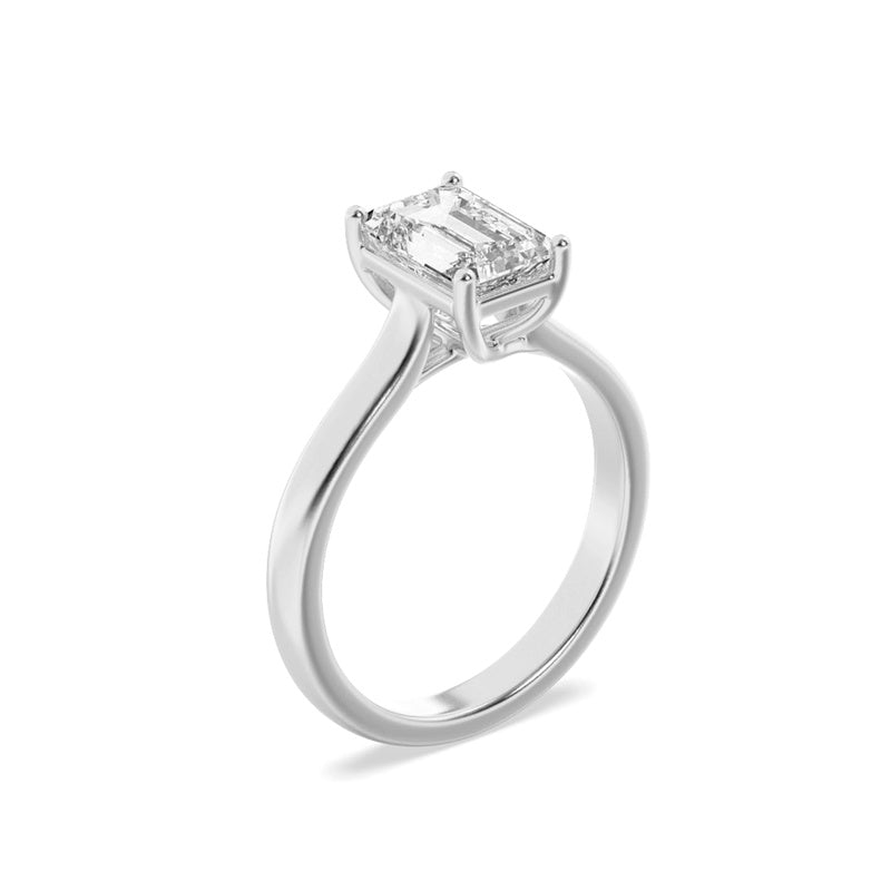 2CTW Emerald Shaped Lab Grown Diamond (F/VS) Plain Cathedral Trellis Shank Solitaire Engagement Ring in 14K Gold