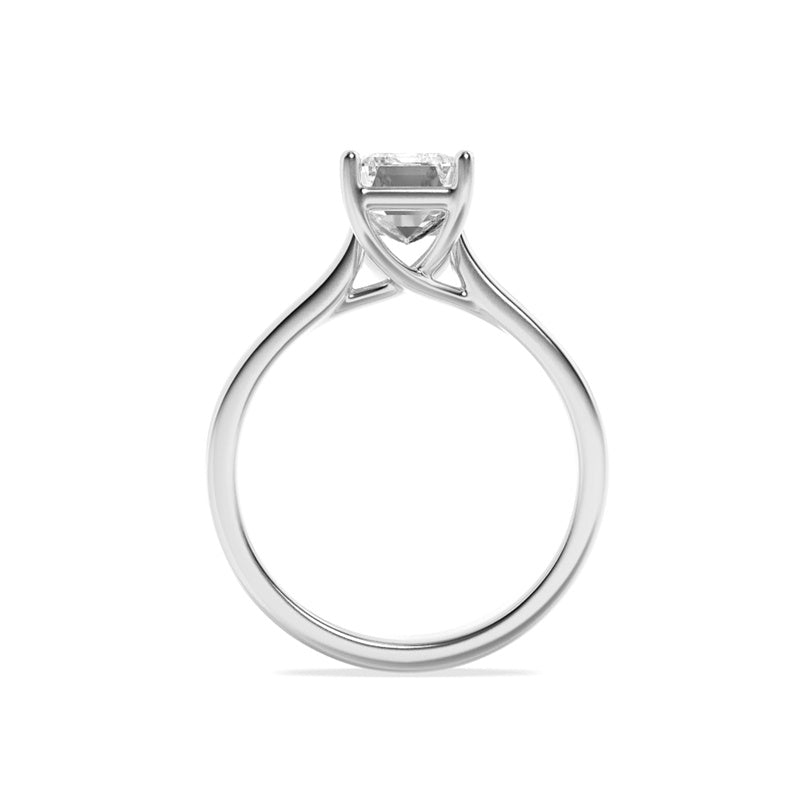 2CTW Emerald Shaped Lab Grown Diamond (F/VS) Plain Cathedral Trellis Shank Solitaire Engagement Ring in 14K Gold