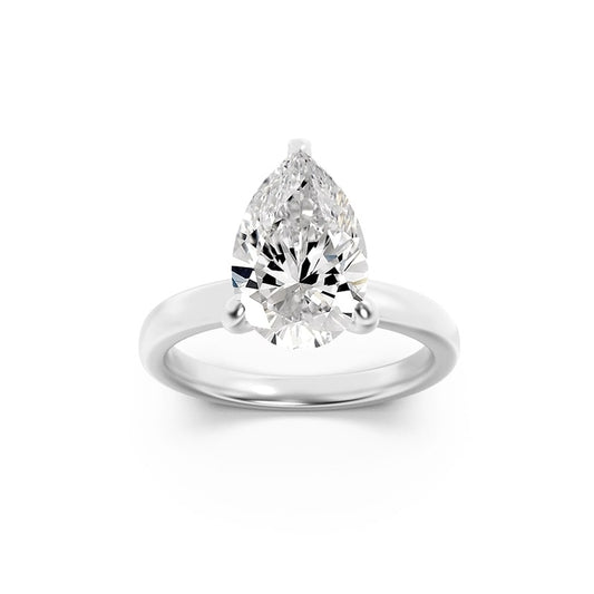 3CTW Pear Shaped Lab Grown Diamond (F/VS) Hidden Halo Plain Shank Engagement Ring in 14K Gold