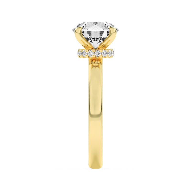 1CTW Round Shaped Lab Grown Diamond (F/VS) Hidden Halo Plain Shank Engagement Ring in 14K Gold