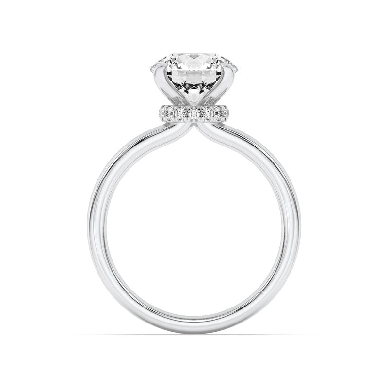 2CTW Round Shaped Lab Grown Diamond (F/VS) Hidden Halo Plain Shank Engagement Ring in 14K Gold