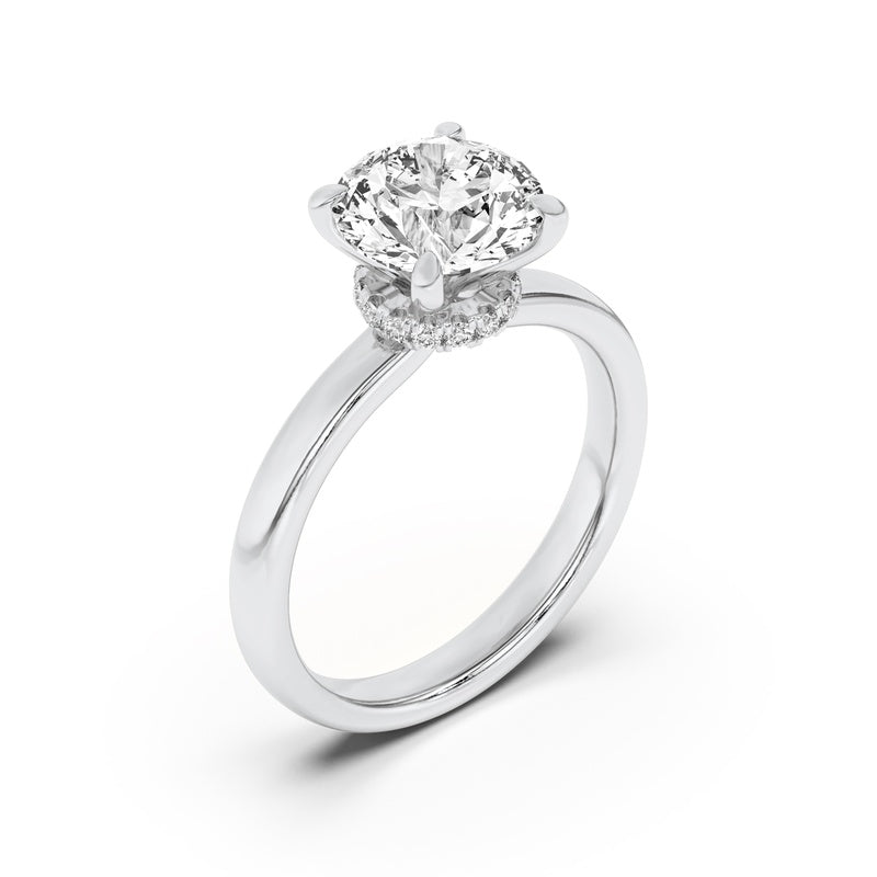 2CTW Round Shaped Lab Grown Diamond (F/VS) Hidden Halo Plain Shank Engagement Ring in 14K Gold