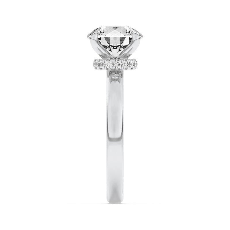 2CTW Round Shaped Lab Grown Diamond (F/VS) Hidden Halo Plain Shank Engagement Ring in 14K Gold