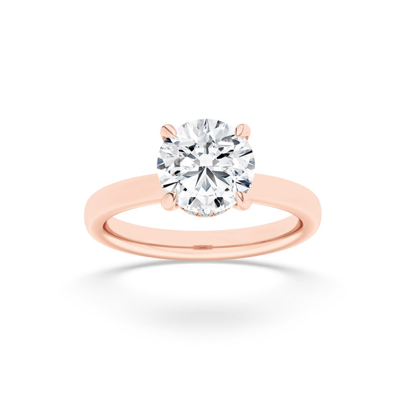 2CTW Round Shaped Lab Grown Diamond (F/VS) Hidden Halo Plain Shank Engagement Ring in 14K Gold