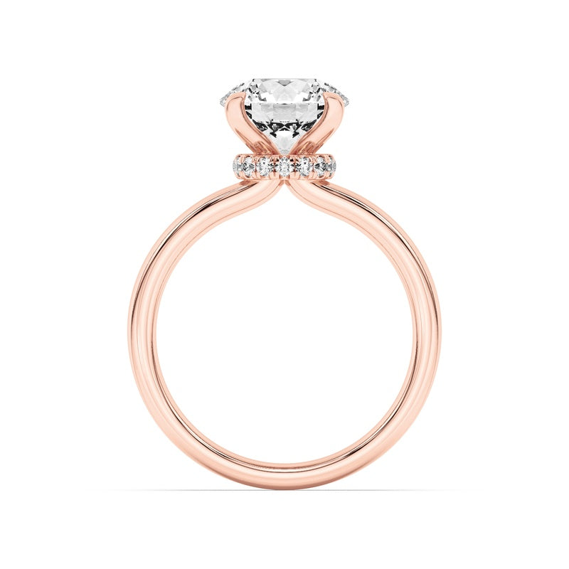 2CTW Round Shaped Lab Grown Diamond (F/VS) Hidden Halo Plain Shank Engagement Ring in 14K Gold