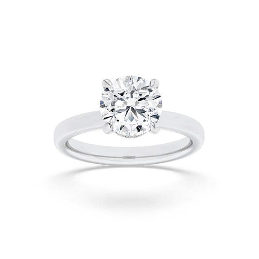 3CTW Round Shaped Lab Grown Diamond (F/VS) Hidden Halo Plain Shank Engagement Ring in 14K Gold