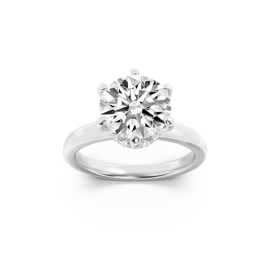 2CTW Round Shaped Lab Grown Diamond (F/VS) Hidden Halo Plain Shank Engagement Ring in 14K Gold